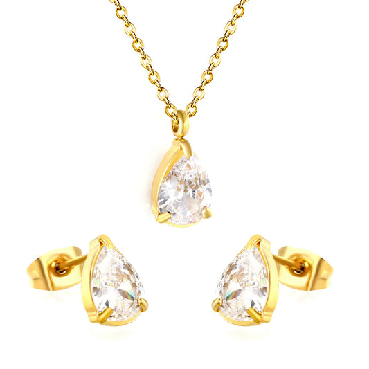 Dainty Pear Shaped White Zirconia Necklace and Earring Set